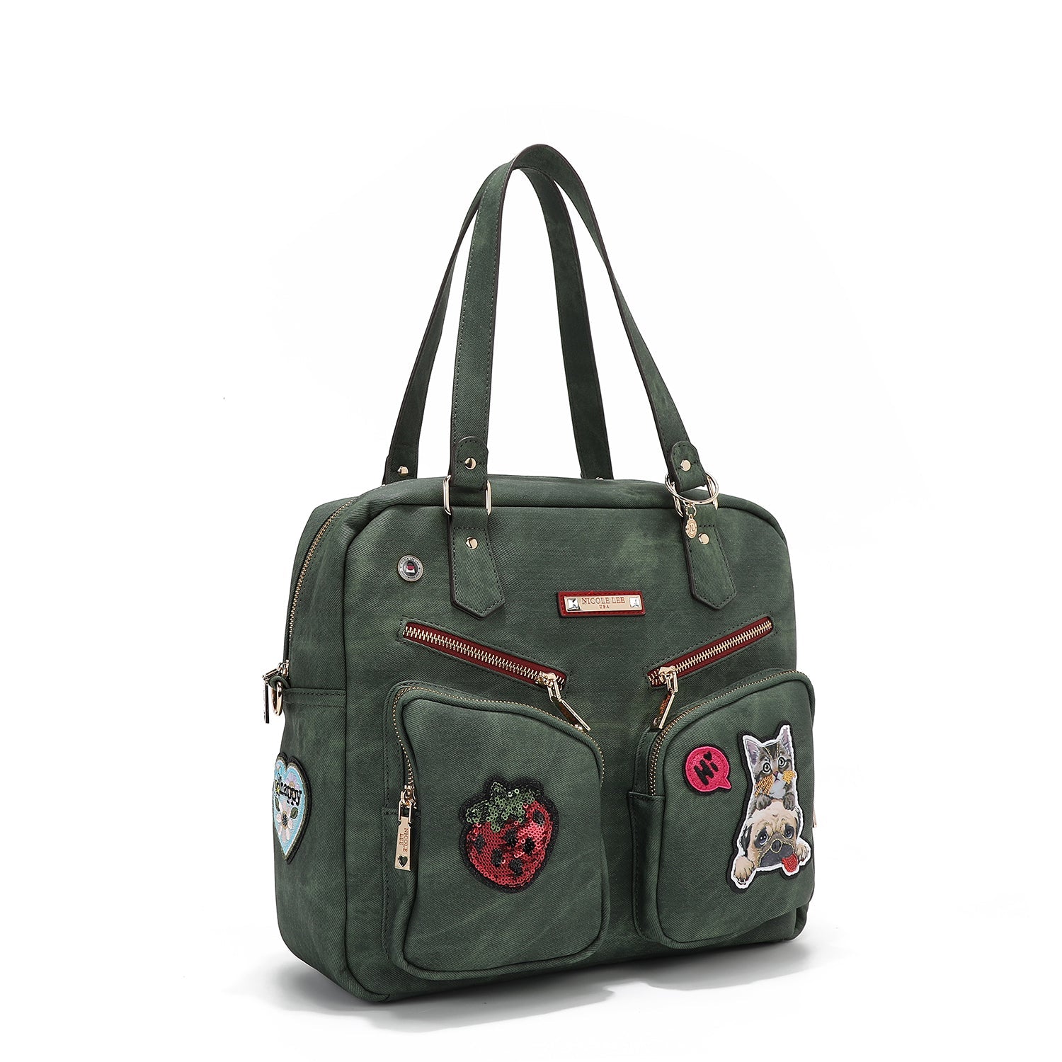 BOLSO CON CREMALLERA Y MÚLTIPLES PARCHES (VERDE)-2