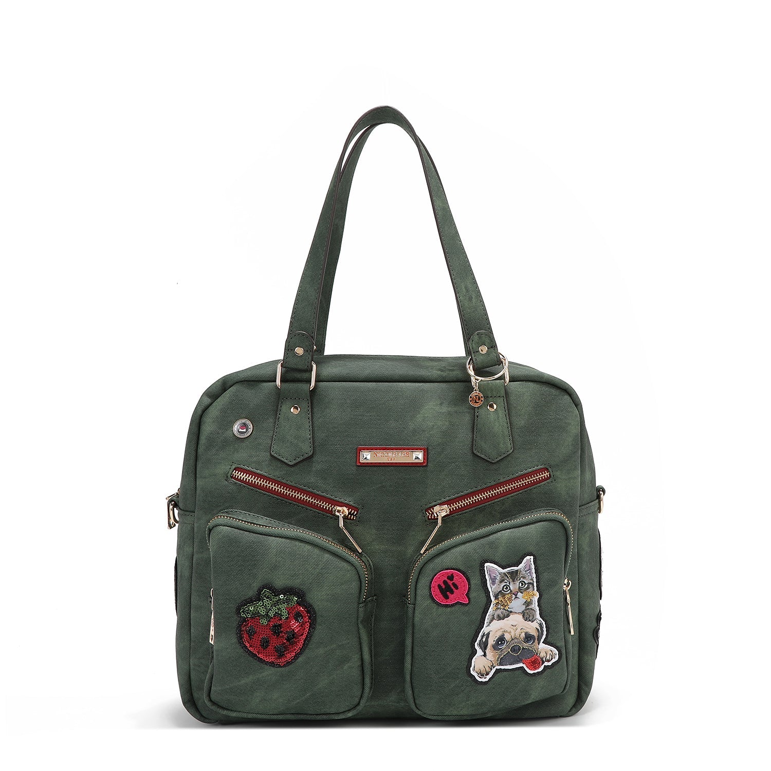 BOLSO CON CREMALLERA Y MÚLTIPLES PARCHES (VERDE)-1