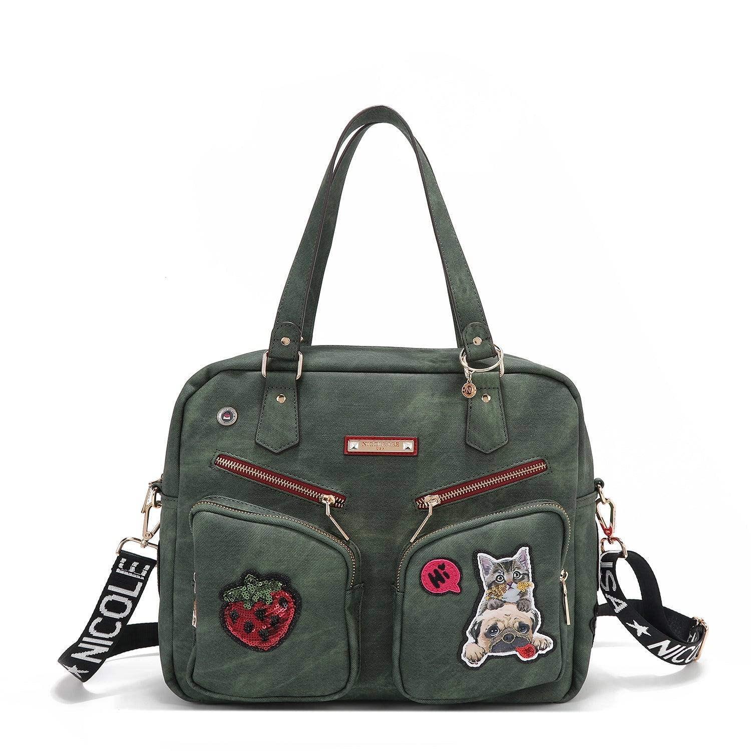 BOLSO CON CREMALLERA Y MÚLTIPLES PARCHES (VERDE)-0